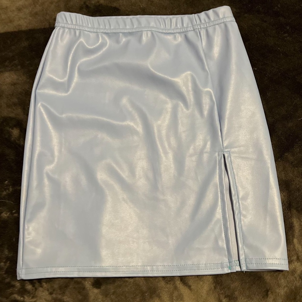 Baby blue prettylittlething mini leather skirt :)
